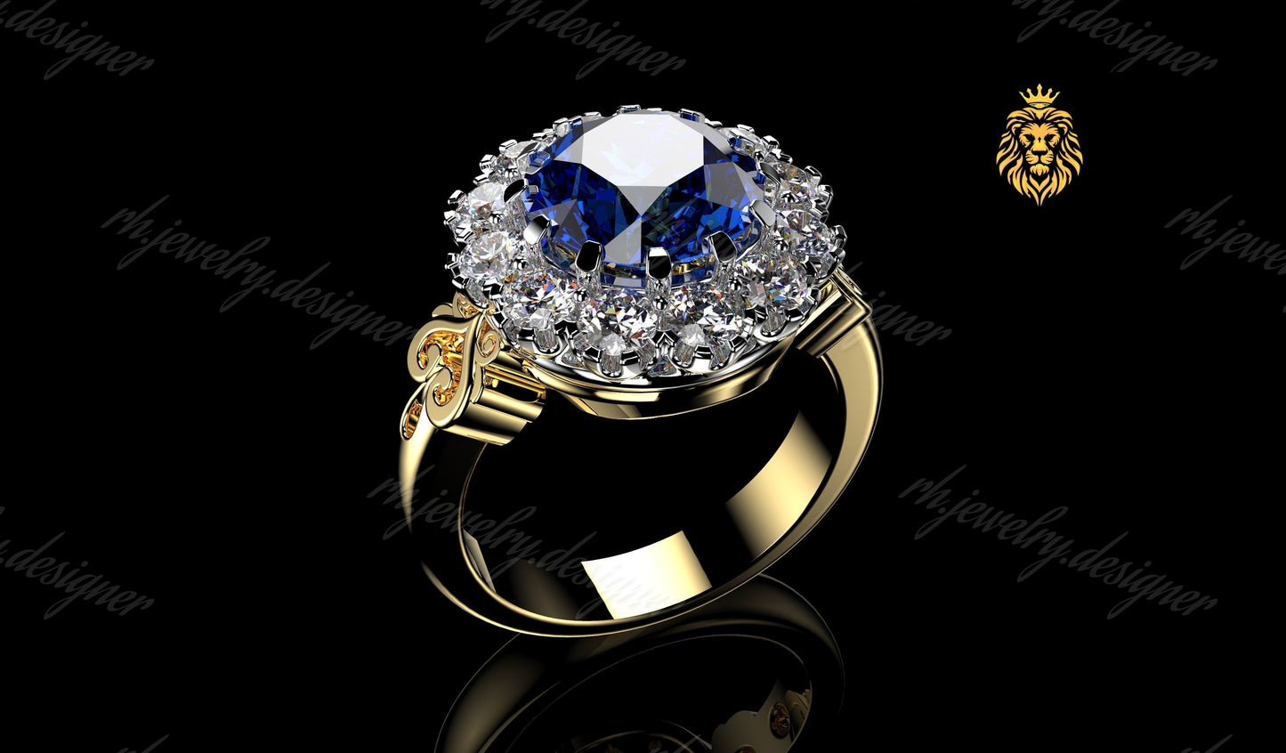 anello oro 18kt stile con topazio blu e diamanti donna made in italy regalo fashion moda