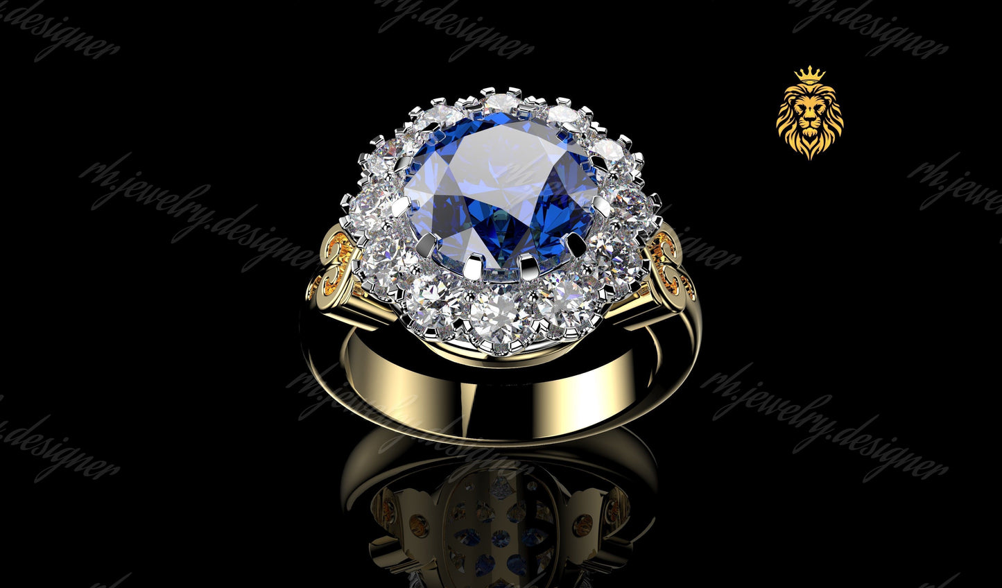 anello oro 18kt stile con topazio blu e diamanti donna made in italy regalo fashion moda