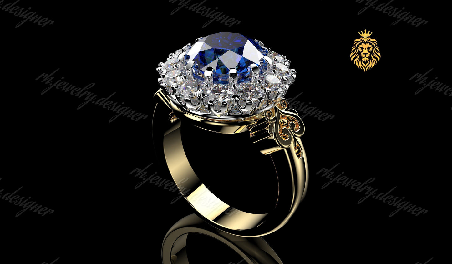 anello oro 18kt stile con topazio blu e diamanti donna made in italy regalo fashion moda