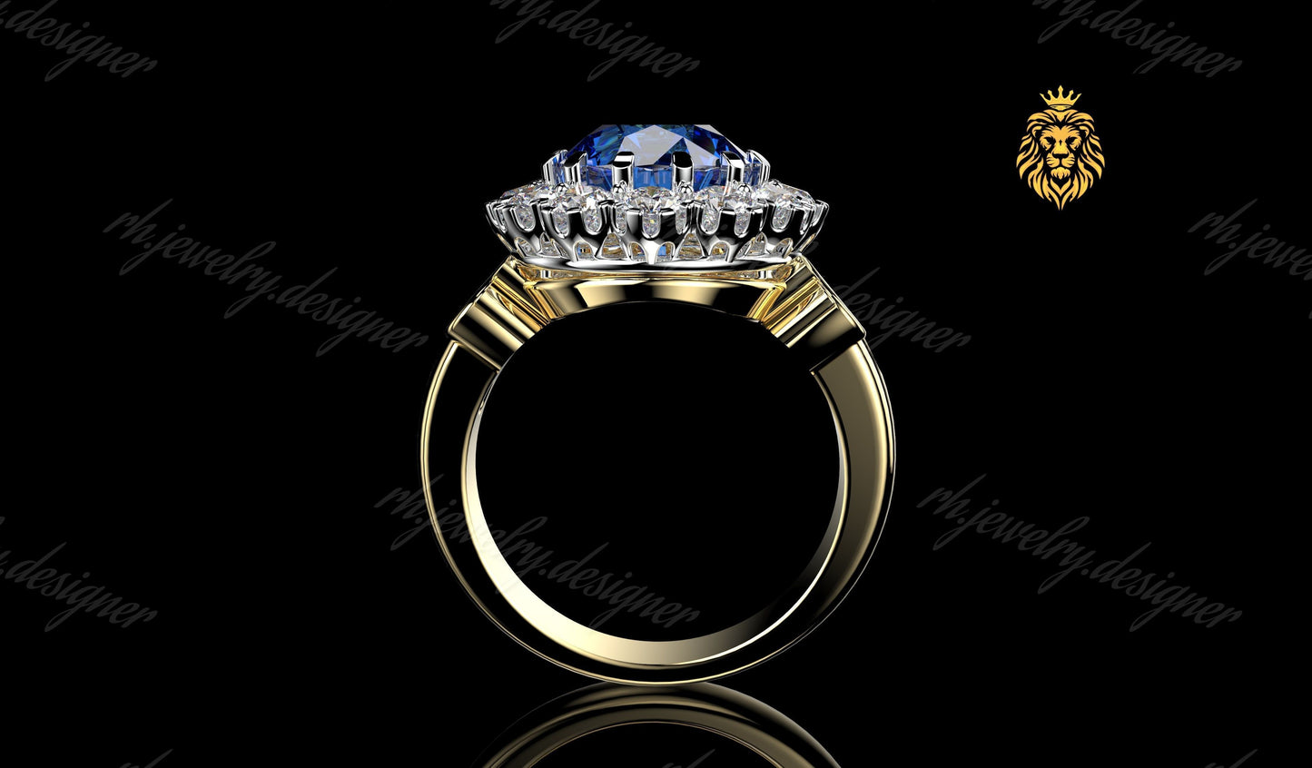 anello oro 18kt stile con topazio blu e diamanti donna made in italy regalo fashion moda