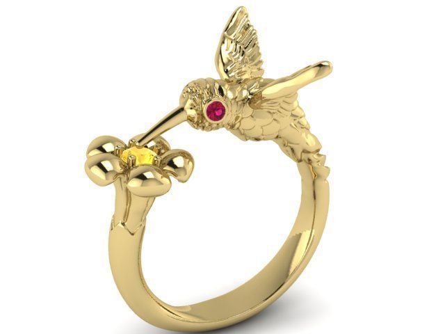 anello uccello in fiore oro 18kt smeraldi rubini diamanti zaffiri made in italy artigianale