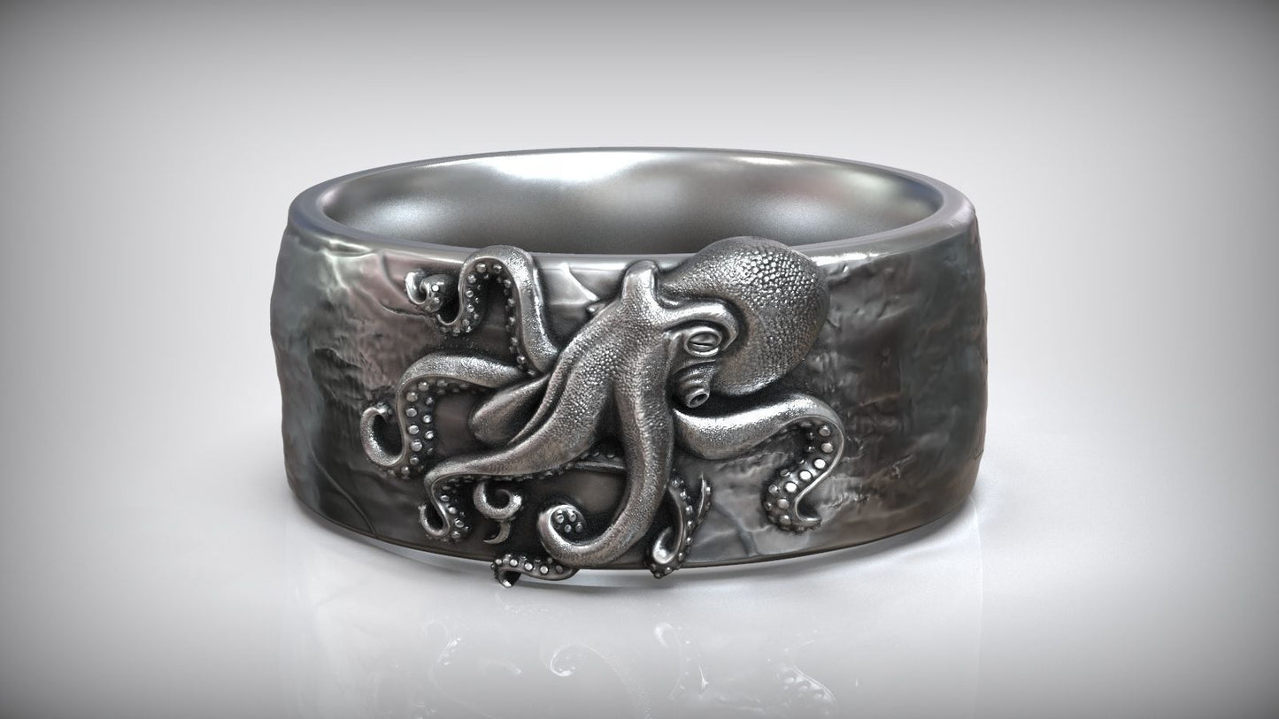 anello octopus mare argento oro 14kt 18kt design made in italy oceano natura mimetismo uomo unisex