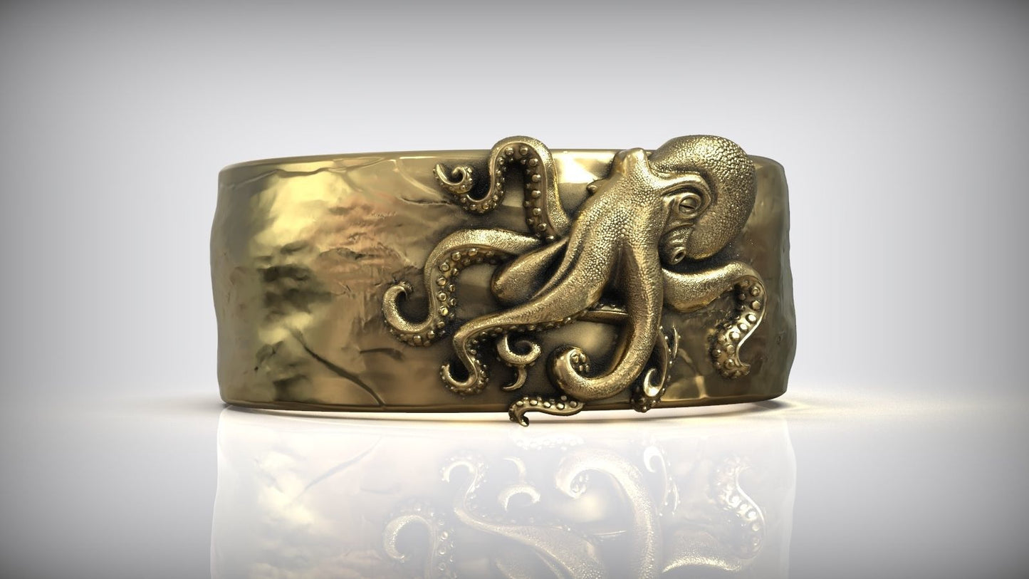 anello octopus mare argento oro 14kt 18kt design made in italy oceano natura mimetismo uomo unisex