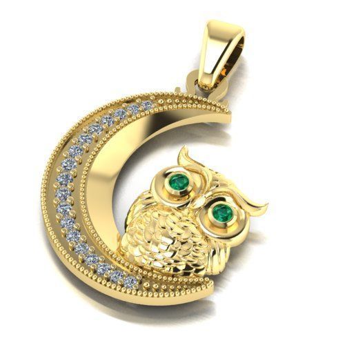 pendente gufo luna oro 18kt argento smeraldi diamanti donna regalo made in italy