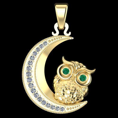 pendente gufo luna oro 18kt argento smeraldi diamanti donna regalo made in italy