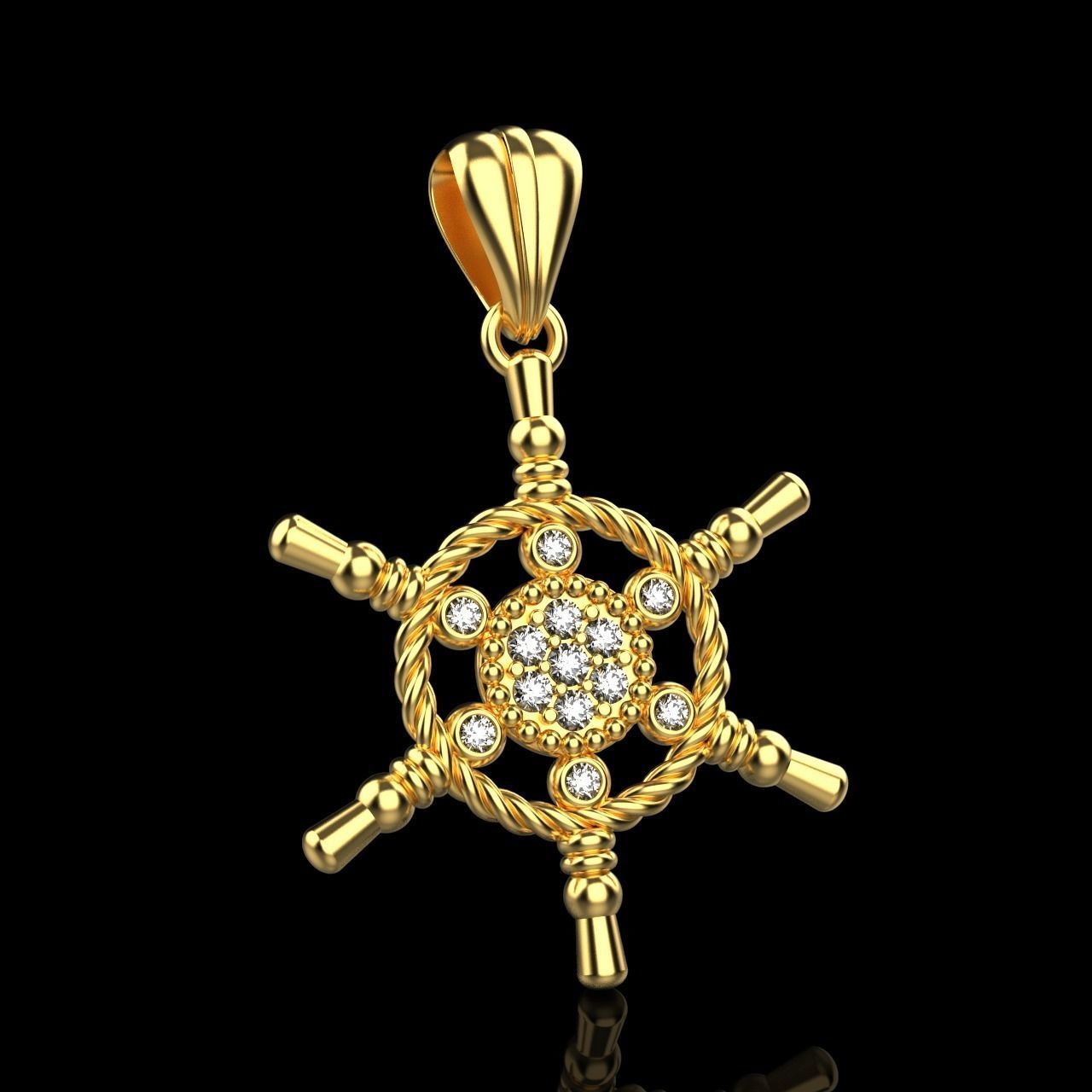 pendente timone navigazione oro 18kt diamanti unisex regalo uomo made in italy