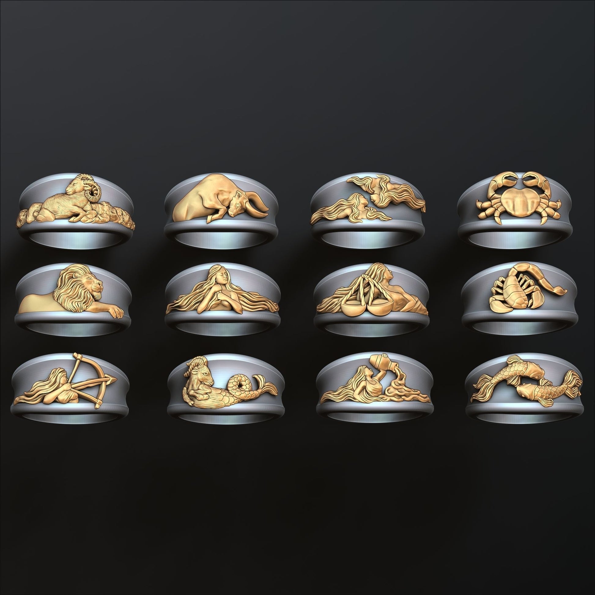 anello segno zodiaco argento oro 14kt 18kt