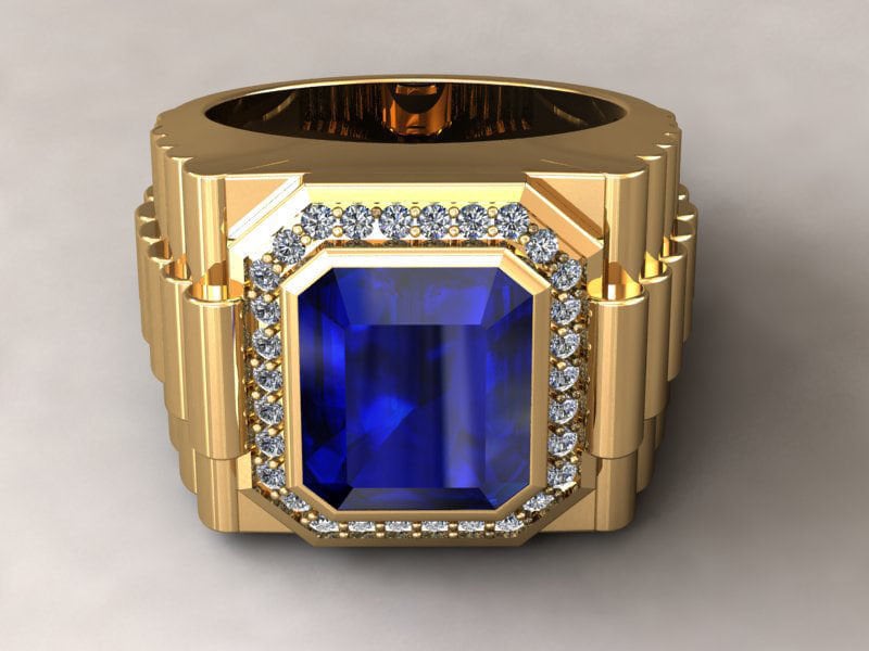 18kt gold ring white gold - yellow gold sapphire verneuil diamonds  fashion men unisex jewel ring 18kt gold made in italy hand made