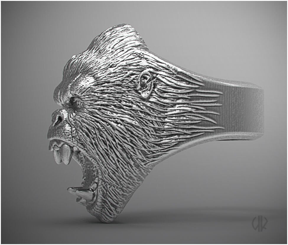 magnificent silver gorilla ring 925-gold14kt fashion animal print unisex men gift made in italy uomo moda giungla