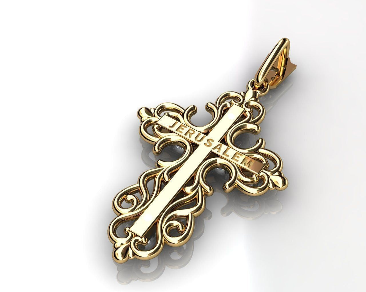 pendant cross pendant jerusalem catholic yellow-white gold 18kt 0.28ct diamonds fashion unisex fashion  woman man gift engagement bride