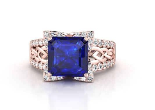 ring in 18kt  gold - sapphire diamonds gift woman elegant engagement wedding made in italy