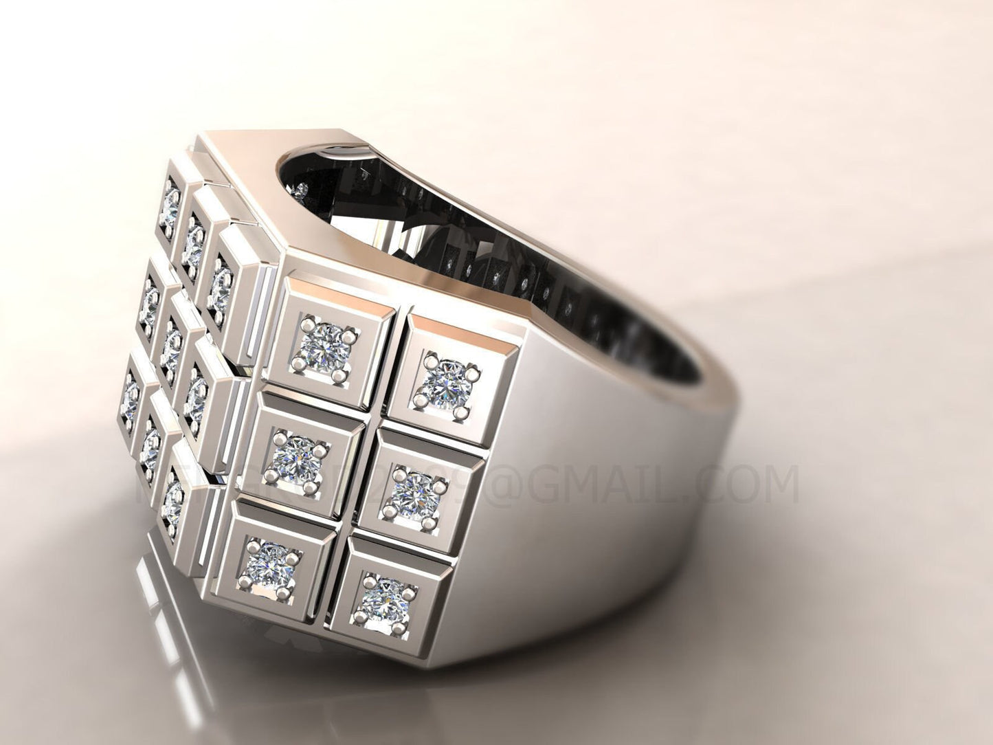 18kt white gold ring made in italy unisex birthday gift diamond handmade man details