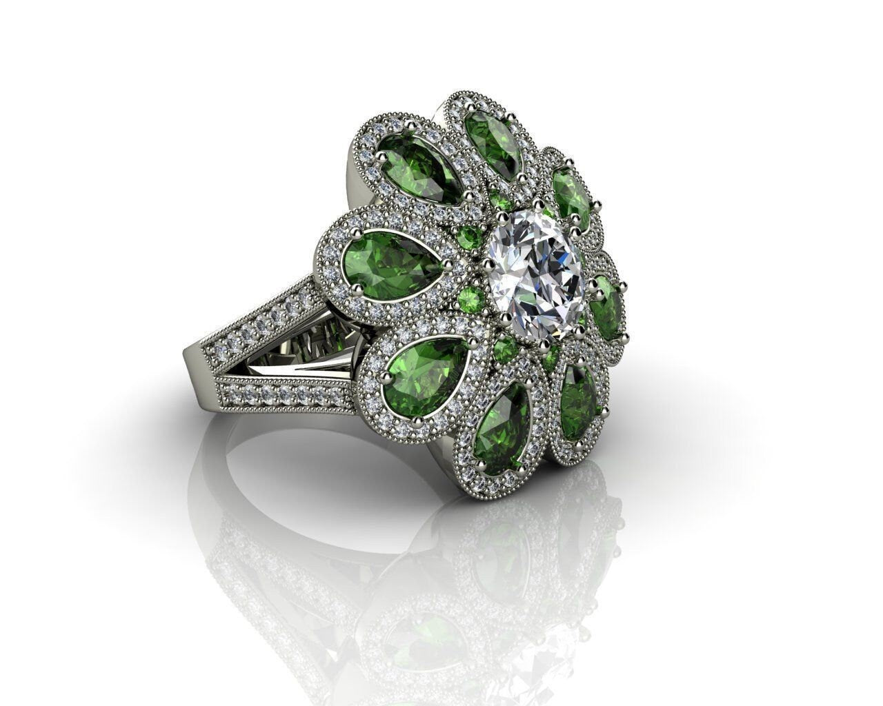 18kt white gold ring emeralds diamonds made in italy woman fashion glamor fashion gift