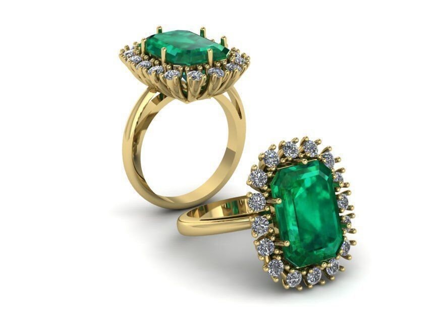 18kt gold ring emerald diamonds made in italy bride gift anniversary birthday fashion fashion handmade