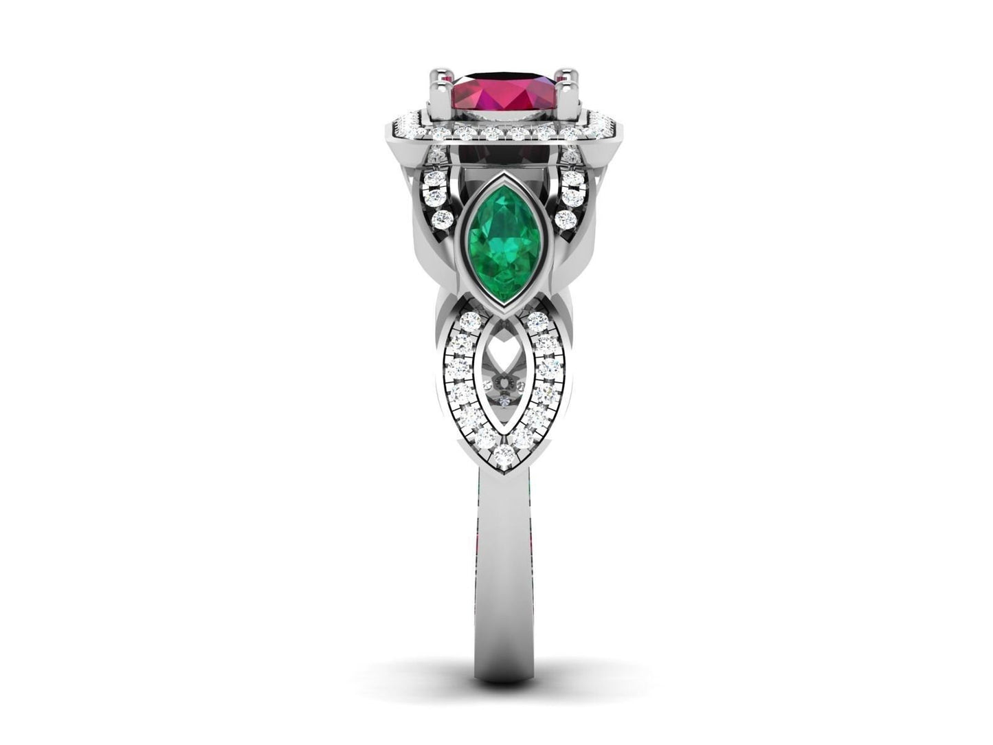 18kt white gold ring made in italy emerald ruby diamonds fashion fashion handmade woman girl anniversary engagement