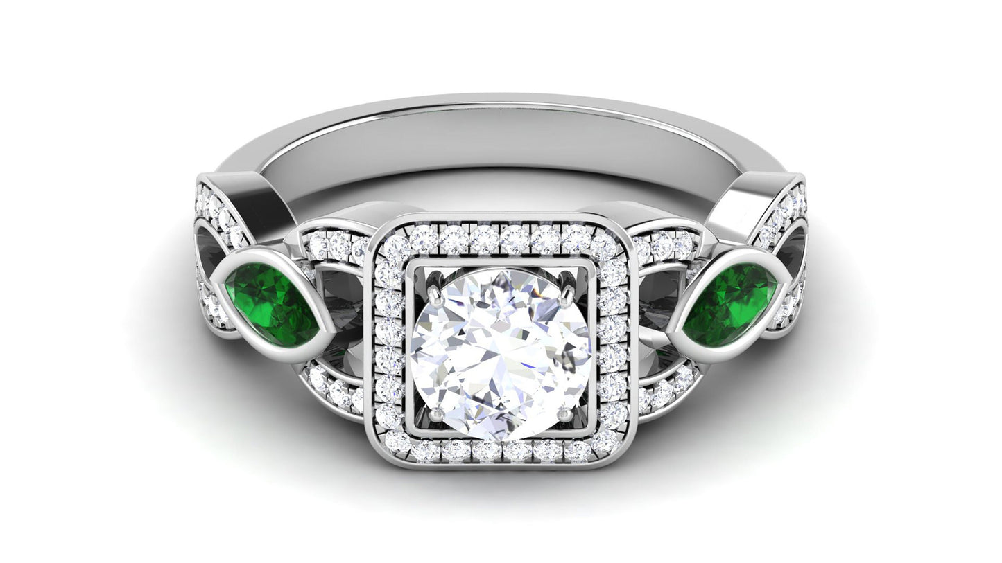 18kt white gold ring made in italy emerald ruby diamonds fashion fashion handmade woman girl anniversary engagement