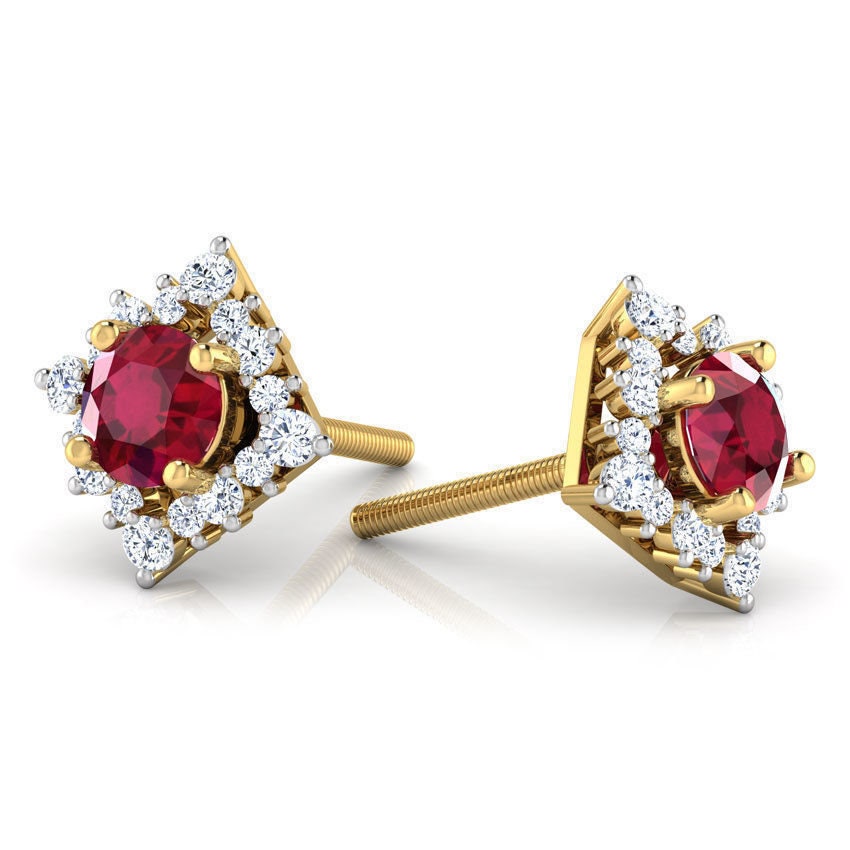 18 kt gold earrings made in italy diamond rubies made in italy fashion handmade birthday gift engagement