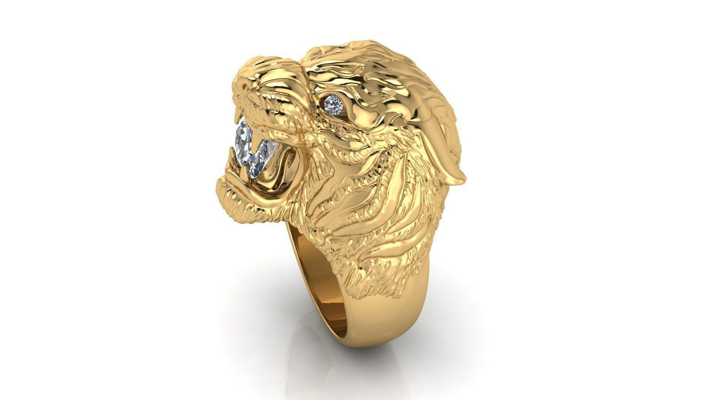 anello tigre oro 18 kt diamanti fashion men fatto a mano made in italy regalo fidanzamento