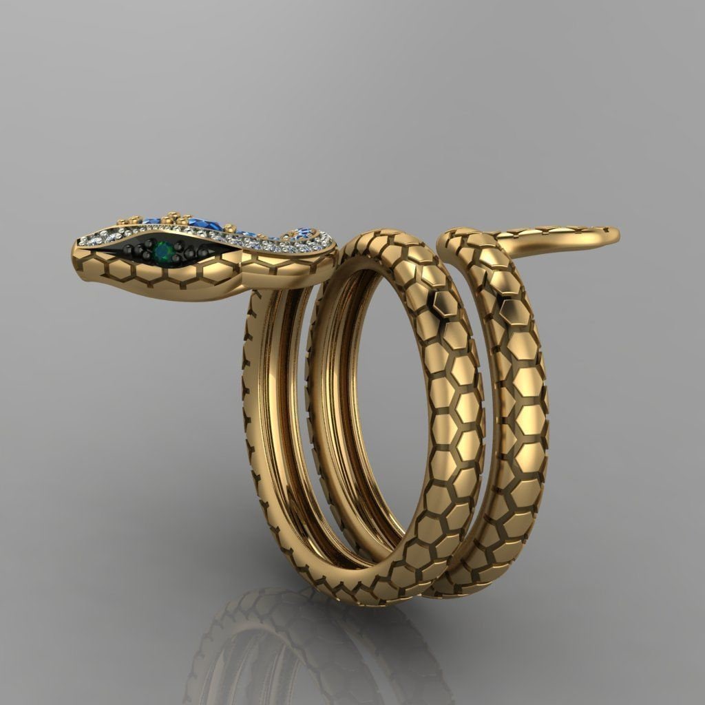 18kt white and yellow gold snake ring sapphire diamonds made in italy birthday anniversary engagement gift