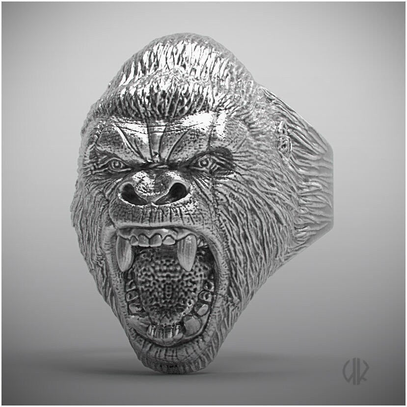 magnificent silver gorilla ring 925-gold14kt fashion animal print unisex men gift made in italy uomo moda giungla