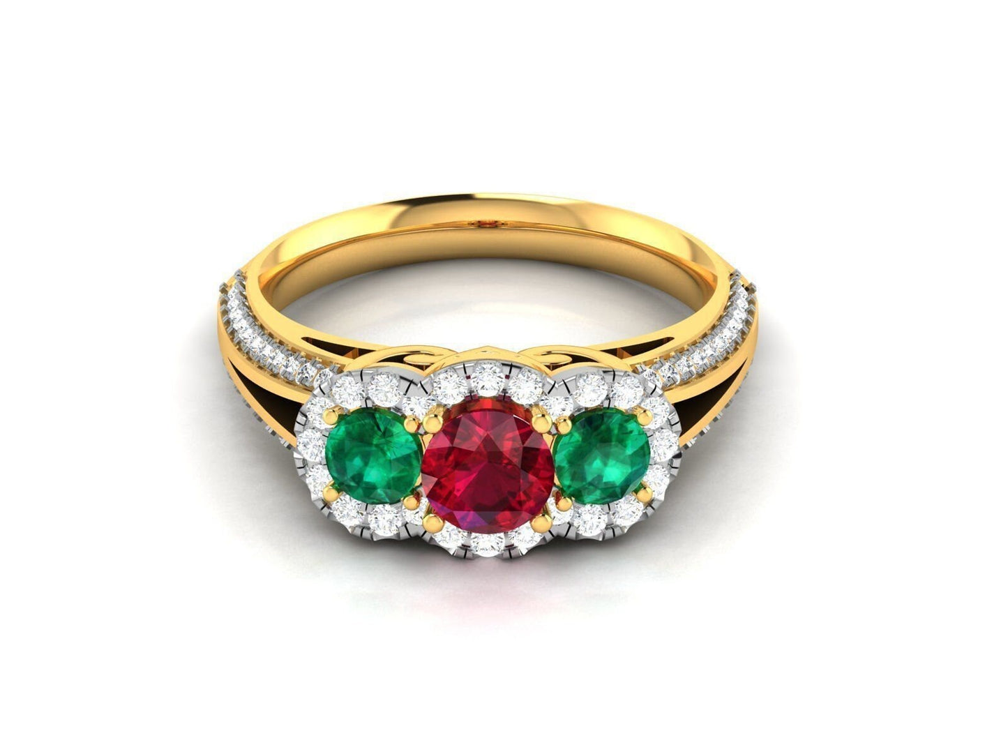 18kt gold ring emerald ruby diamonds fashion made in italy engagement gift bride woman girl handmade top