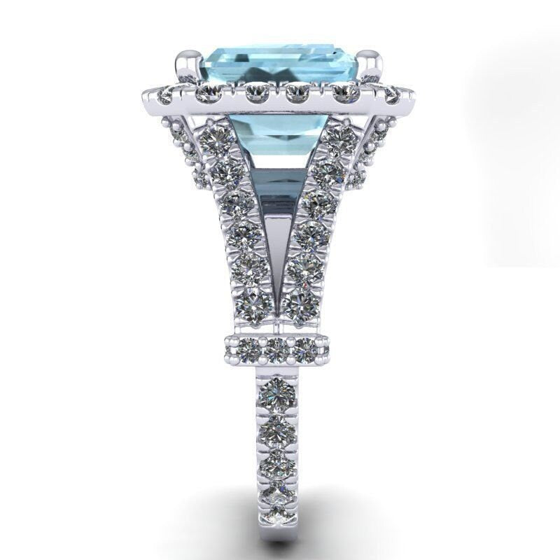 18 kt gold ring aquamarine diamonds engagement gift bride birthday made in italy precious glamorous fashion