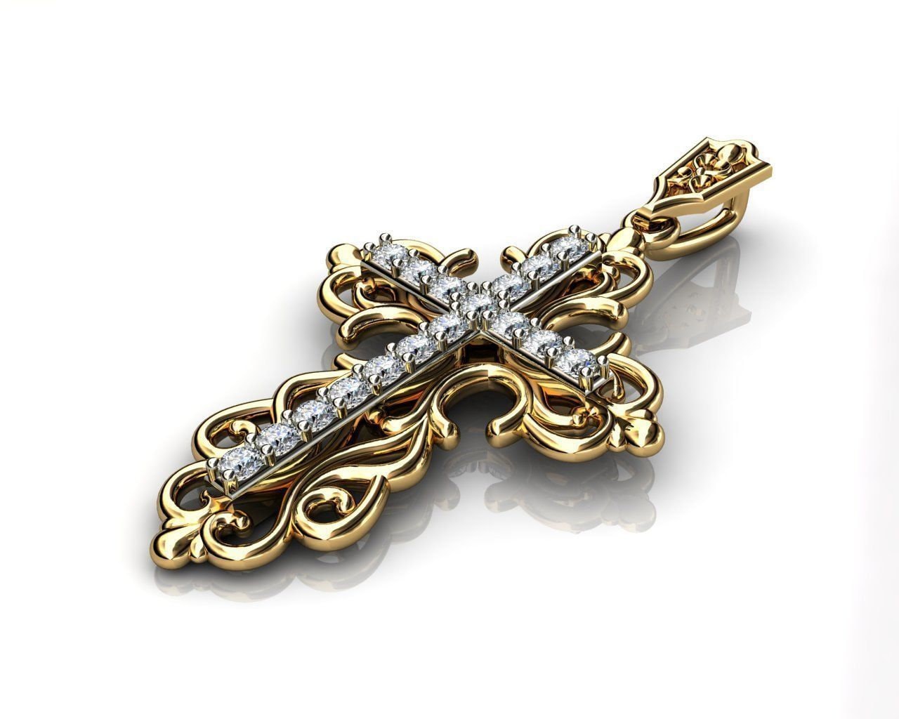 pendant cross pendant jerusalem catholic yellow-white gold 18kt 0.28ct diamonds fashion unisex fashion  woman man gift engagement bride