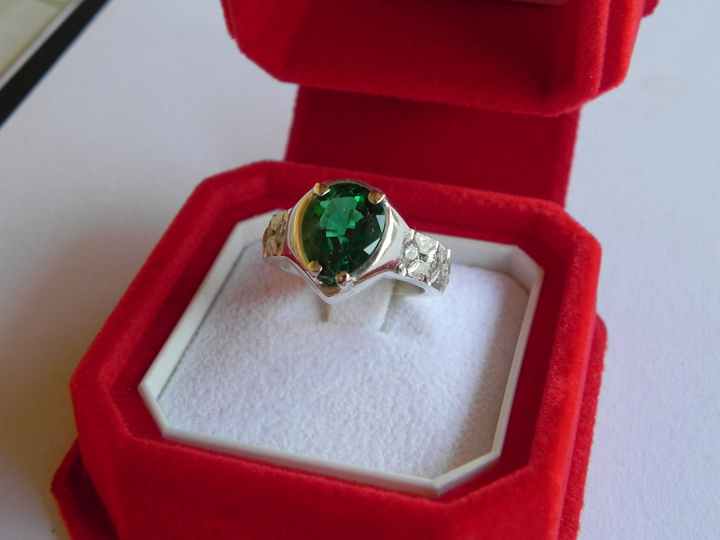 18kt white gold ring emerald lab natural diamonds 1.00ct gift made in italy fashion woman beautiful bride handmade