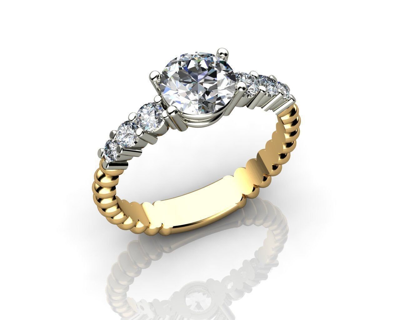 ring in yellow gold - white 18kt diamonds lab - natural diamonds - engagement gift made in italy handmade bride