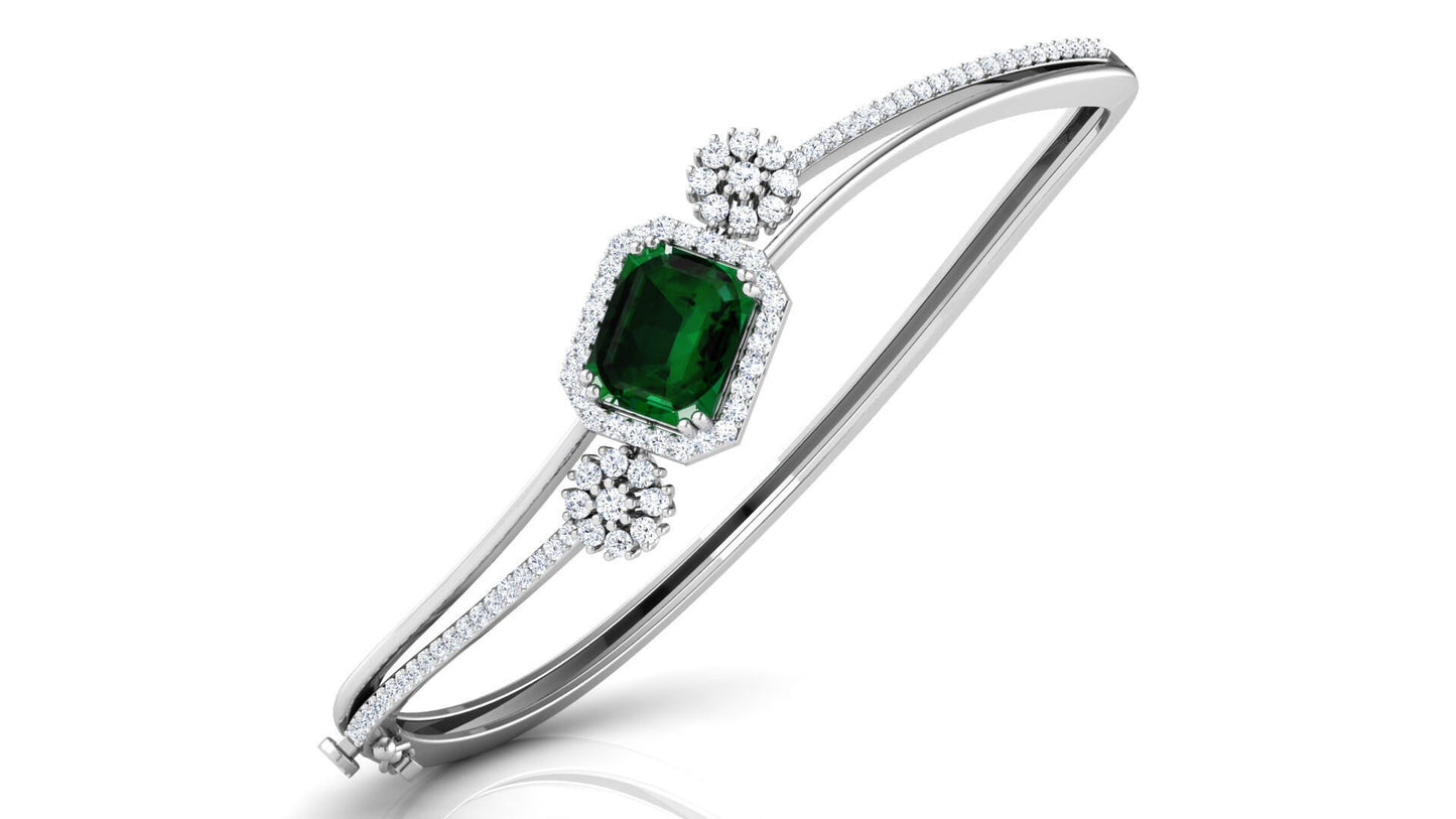 18kt white gold bracelet with emerald and natural diamonds woman's gift engagement bride made in italy anniversary handmade