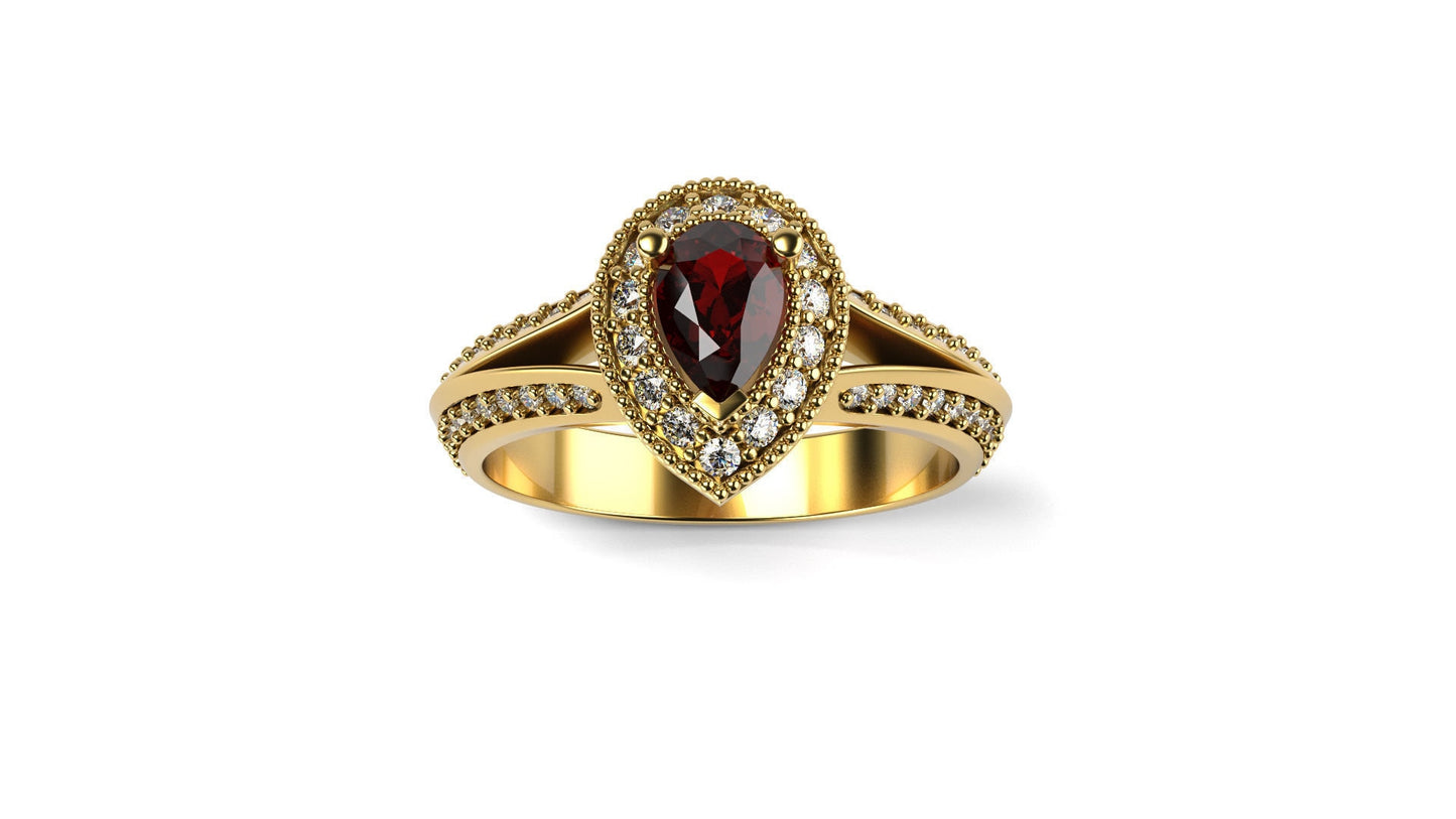 18kt gold ring ruby pear diamonds bridal gift made in italy anniversary woman fashion glamor