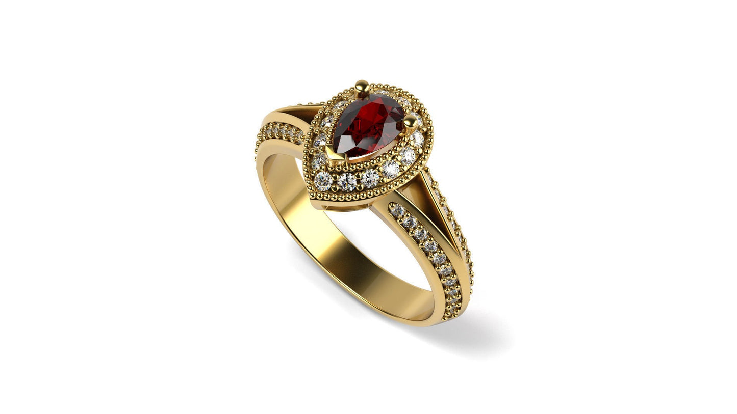 18kt gold ring ruby pear diamonds bridal gift made in italy anniversary woman fashion glamor