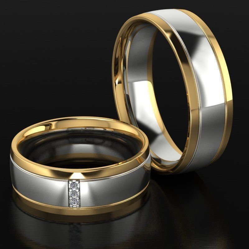 wedding rings gold two-tone 18kt made in italy gift satin glossy bride wedding woman diamonds