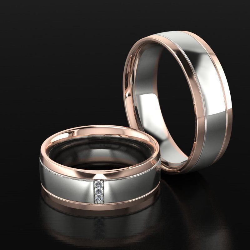 wedding rings gold two-tone 18kt made in italy gift satin glossy bride wedding woman diamonds