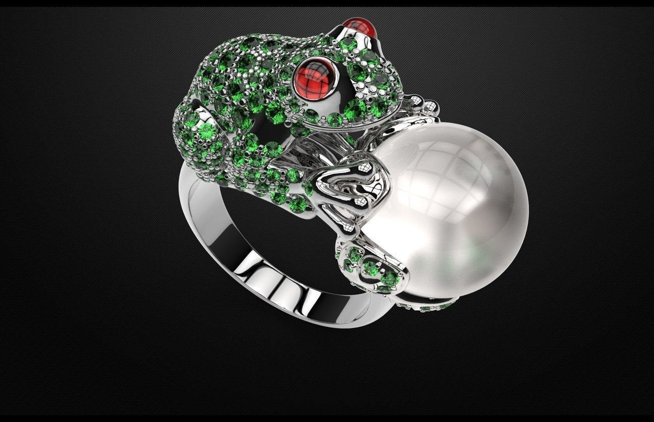 animalier frog ring 18kt white yellow emeralds rubies made in italy precious fashion gift