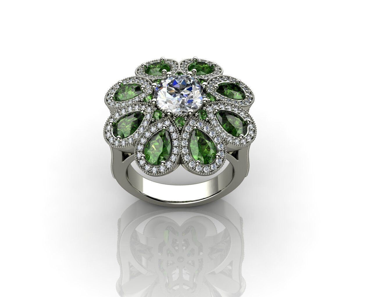 18kt white gold ring emeralds diamonds made in italy woman fashion glamor fashion gift