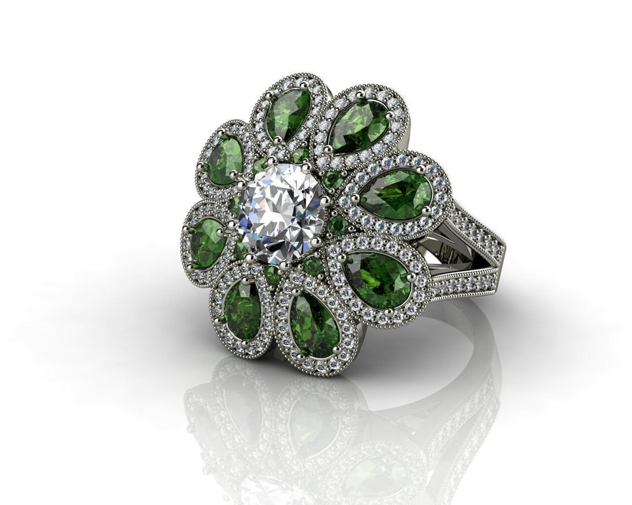 18kt white gold ring emeralds diamonds made in italy woman fashion glamor fashion gift