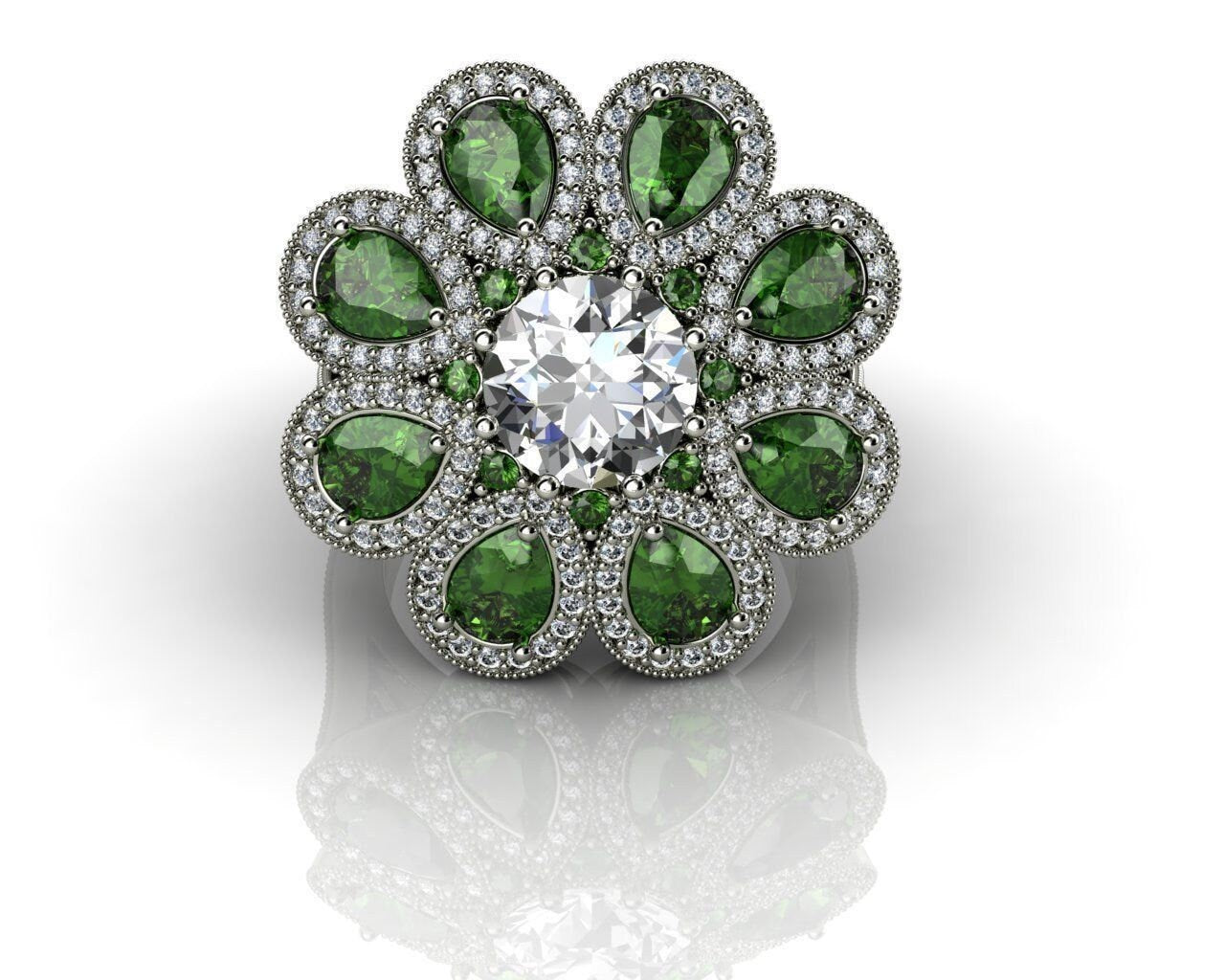 18kt white gold ring emeralds diamonds made in italy woman fashion glamor fashion gift