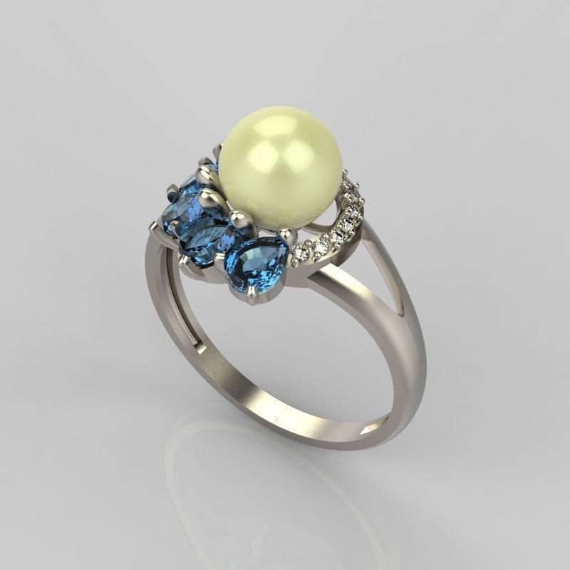 18kt gold ring pearl diamonds sapphires gift bride wedding birthday party woman girl made in italy