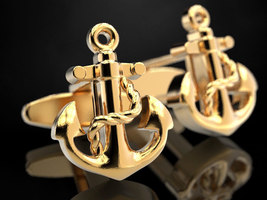 couple cufflinks x he gift 18kt gold yellow white navy symbol anchor groom made in italy  engagement jewel precious fashion