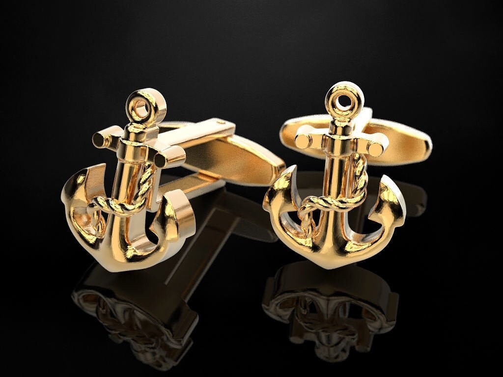 couple cufflinks x he gift 18kt gold yellow white navy symbol anchor groom made in italy  engagement jewel precious fashion