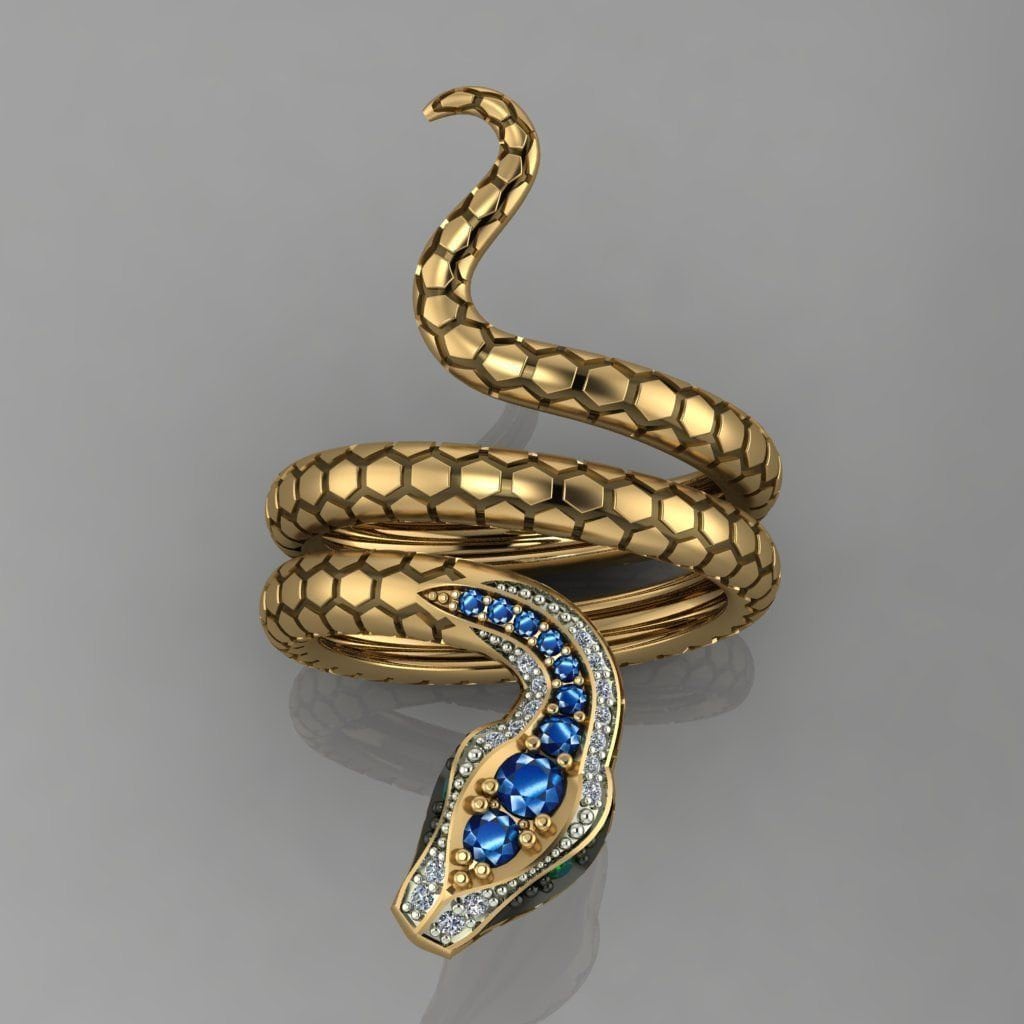 18kt white and yellow gold snake ring sapphire diamonds made in italy birthday anniversary engagement gift