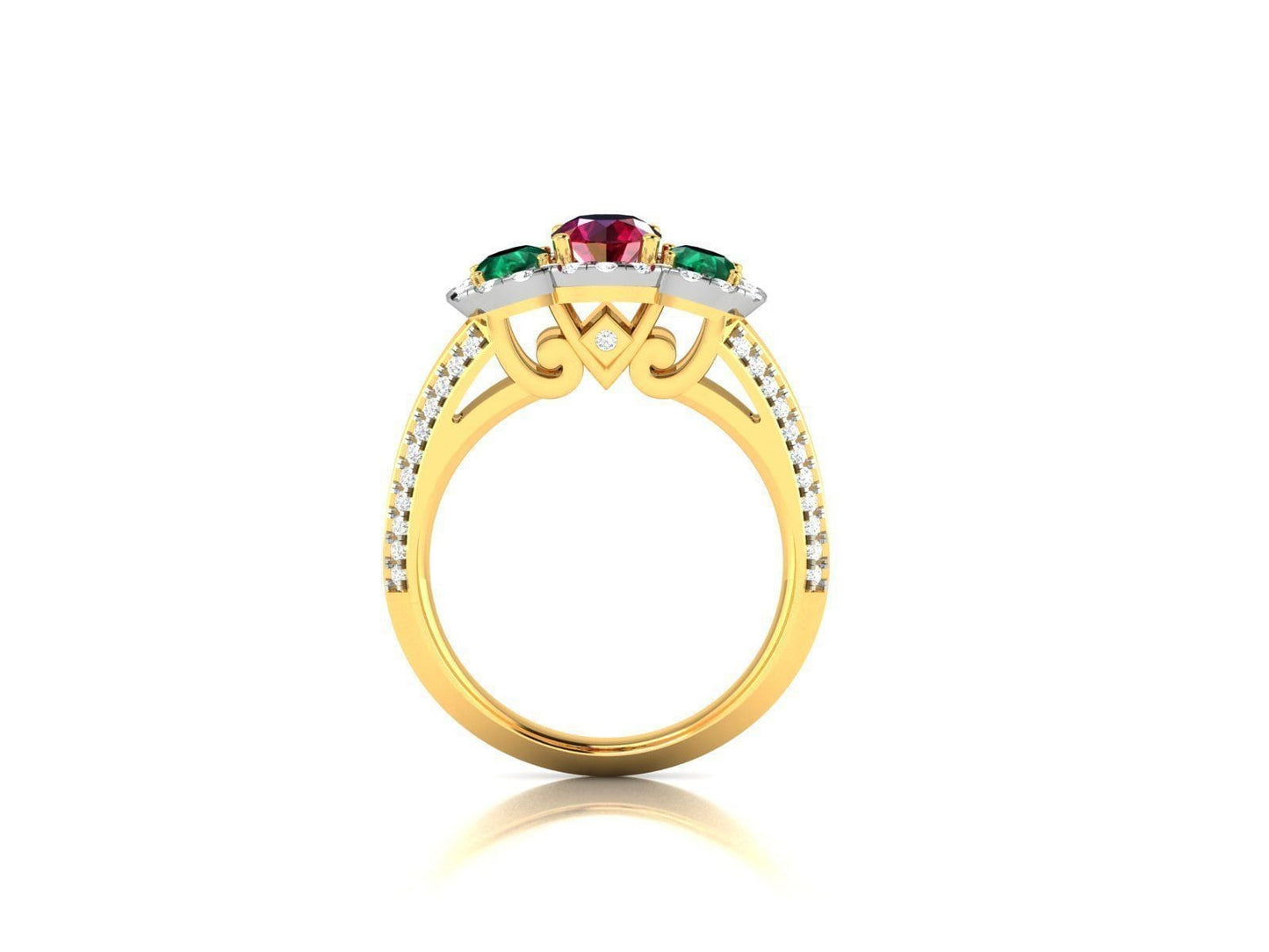 18kt gold ring emerald ruby diamonds fashion made in italy engagement gift bride woman girl handmade top