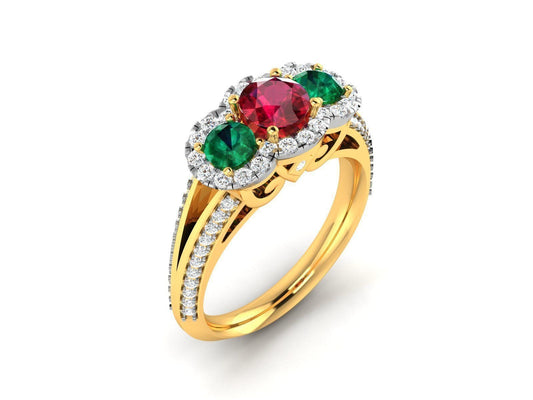 18kt gold ring emerald ruby diamonds fashion made in italy engagement gift bride woman girl handmade top