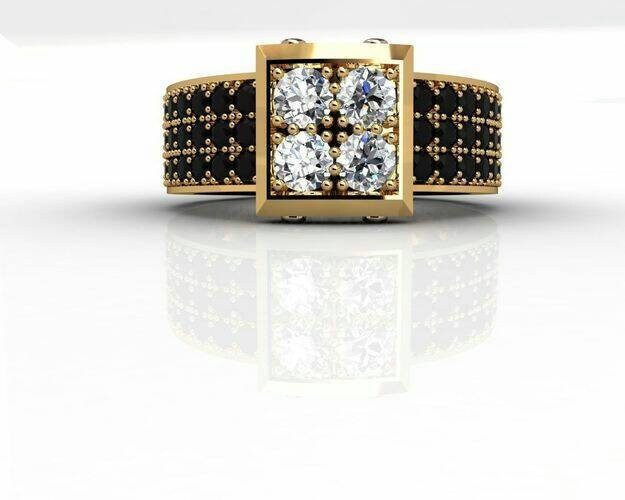 Anello oro 18kt diamanti neri e bianchi made in italy fashion unisex regalo fidanzamento design moda