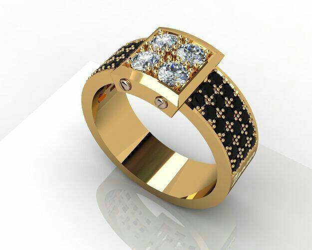 Anello oro 18kt diamanti neri e bianchi made in italy fashion unisex regalo fidanzamento design moda