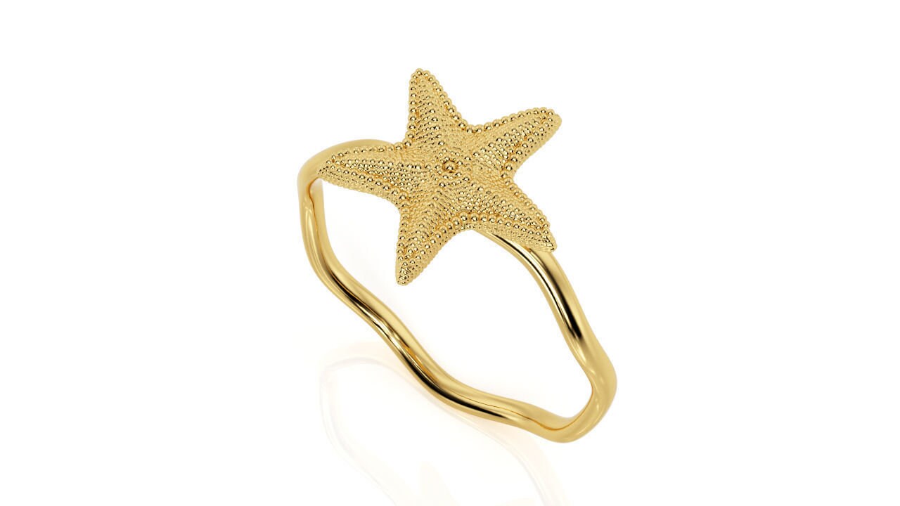 18kt gold ring starfish birthday gift engagement fashion girl glamor made in italy