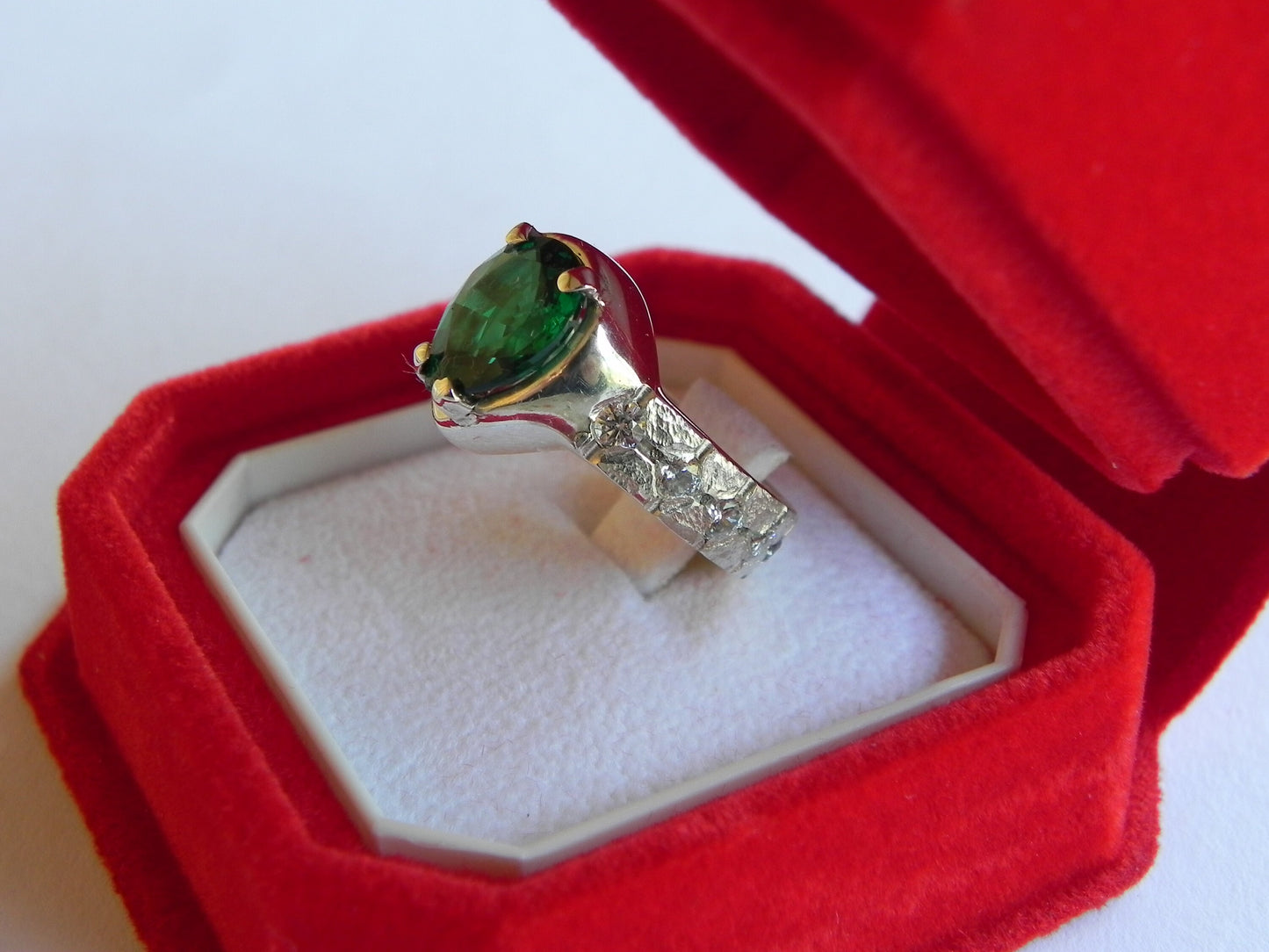 18kt white gold ring emerald lab natural diamonds 1.00ct gift made in italy fashion woman beautiful bride handmade