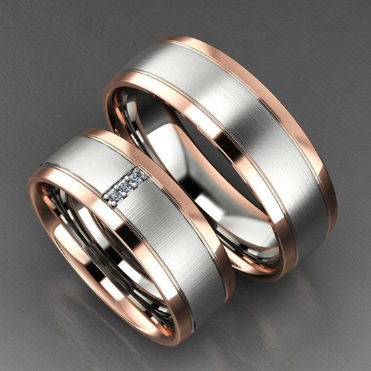 wedding rings gold two-tone 18kt made in italy gift satin glossy bride wedding woman diamonds