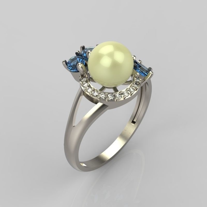 18kt gold ring pearl diamonds sapphires gift bride wedding birthday party woman girl made in italy